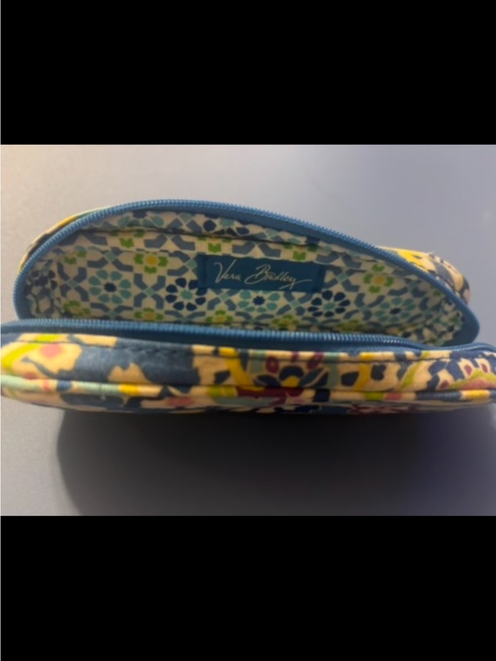 Vera Bradley Blue Floral Quilted Zip Cosmetic Pouch